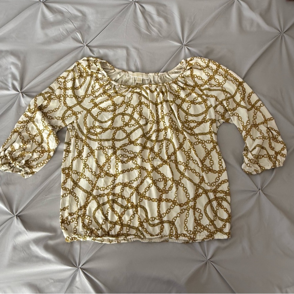 Michaels Cream and Gold Chain Print Blouse